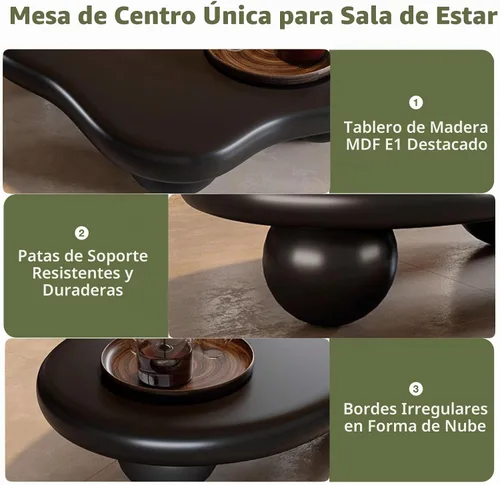 Vista 5 de Mesa de Centro Cloud para Sala de Estar con Esquinas Redondeadas, Mesa Central de Estilo Moderno con 3 Patas en Forma de Pelota, Mesa de Té