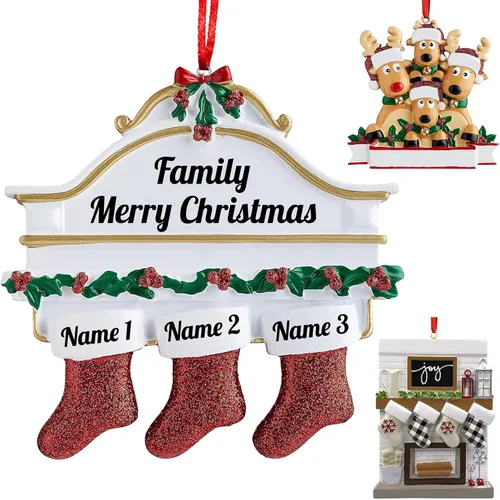 Vista 15 de Adornos de Navidad personalizados 2025, repisa de chimenea, familia de 2/3/4/5/6 nombres de miembros de la familia Joy para decoraciones de árbol