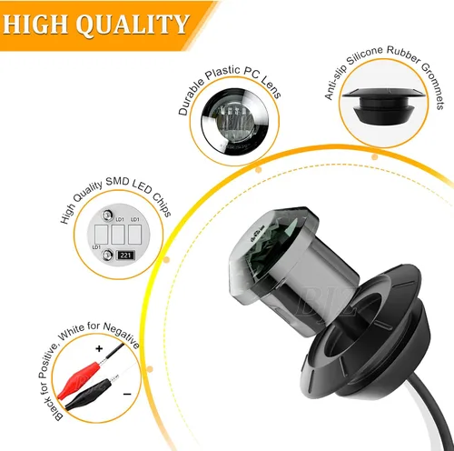 Vista 6 de BJZ 10 piezas de luces LED redondas de 3/4" blancas de 12V para remolque, luz de señal delantera, trasera, lateral, impermeable con lente ahumada