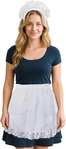 Vista 9 de Aspire Waist Apron with Pockets, Women's Kitchen Half Apron, Cotton Costume Maid Apron for Cooking Bairn