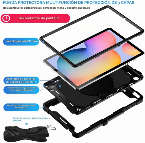 Vista 3 de DETUOSI Funda para Samsung Galaxy Tab S6 Lite de 10,4" 2024, color negro