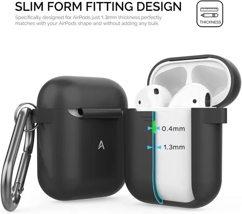 Vista 4 de AhaStyle Funda Protectora de Silicona Mejorada [LED Frontal Visible] Compatible con Apple AirPods 2 y 1 (Negro)