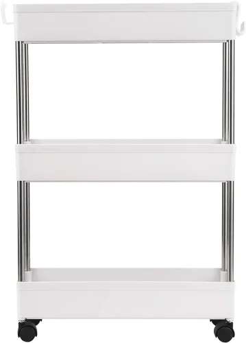 Vista 4 de Carrito de almacenamiento móvil, estantes de pie, organizador de almacenamiento deslizante, carrito utilitario con ruedas para cocina, baño