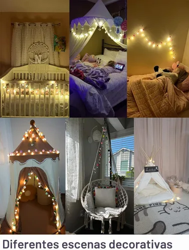 Vista 4 de ChiRee Guirnalda de luces para interiores de 6.56 pies, luces de hadas con pompones, 20 LED, funciona con pilas, luces de bola de cadena, luces
