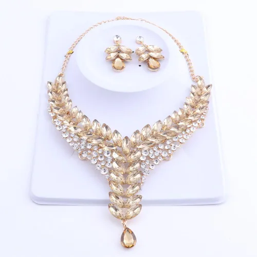 Vista 7 de Conjunto de collar y aretes de cristal con diamantes de imitación para mujer, para boda, novia, dama de honor