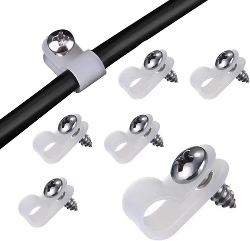 Vista 13 de VIPMOON 100 abrazaderas de cable tipo R de 1/2 pulgada, clips de plástico de nailon con tornillos, sujetadores de cable de montaje para gestión