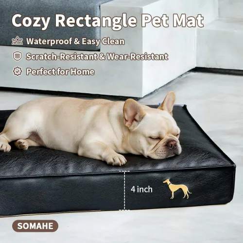 Vista 2 de SOMAHE Cama ortopédica para perro, piel sintética impermeable, funda extraíble lavable, antideslizante, resistente a las masticaciones, plumón