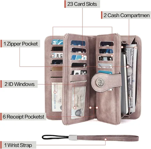 Vista 3 de BROMEN Billeteras de cuero para mujer, cartera grande de mano para teléfono, 2-Púrpura, Casual