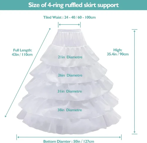 Vista 2 de Hanmgowns Enaguas para mujer, 4 aro, 5 capas de volantes, falda de crinolina para boda, vestido de novia, vestido de graduación, vestido de baile