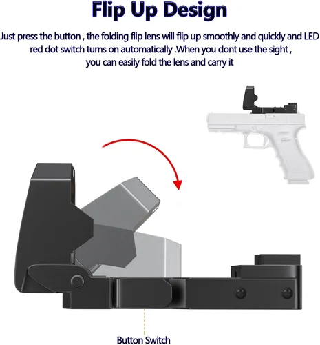 Vista 4 de Mini Folding Red Dot Sight Compact Flip Up Reflex Sight for Glock MOS, 3 MOA RMR Red Dot Gun Sight Scope with Heightened Base for Pistol Handgun and