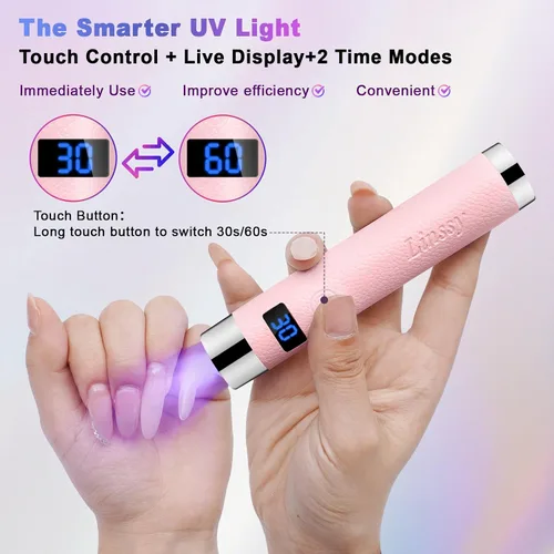 Vista 4 de Linssy - Mini luz UV para uñas con sensor automático y soporte de cuello de cisne, lámpara de uñas inalámbrica portátil con pantalla LCD, luz UV