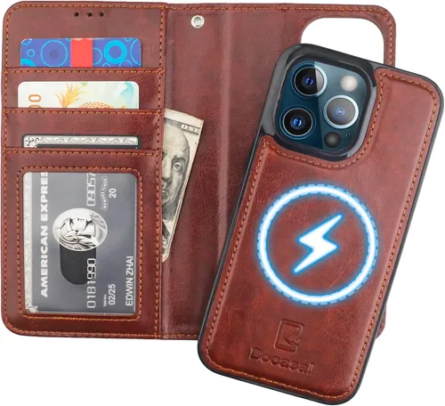 Vista 11 de Bocasal Funda tipo cartera desmontable para iPhone 13 Pro con bloqueo RFID, ranuras para tarjetas, soporte de cuero PU premium con soporte magnético
