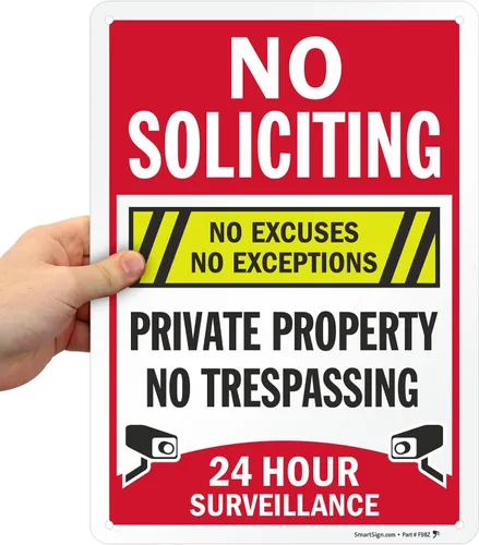 Vista 9 de SmartSign Cartel de 12 x 10 pulgadas "No Soliciting - No Excuses, No Exceptions, No Trespassing" para Patio con Estaca de 3 pies, Aluminio de 40