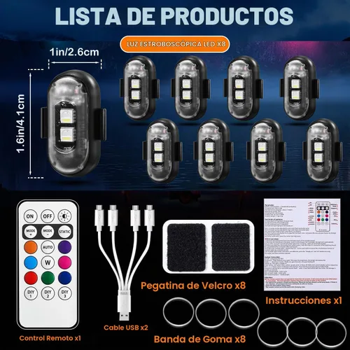 Vista 3 de 8PCS Luces Estroboscópicas LED Inalámbricas, Halloween 8 Colores Luces Estroboscópicas Inalámbricas con Control Remoto, IP65 Impermeable Recargable