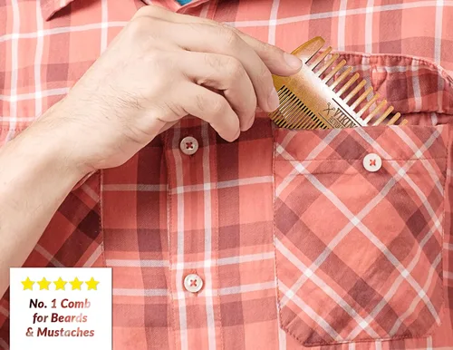 Vista 7 de BEST DEAL peine de madera para barba y estuche, acción dual, dientes finos y gruesos, perfecto para utilizar con bálsamos y aceites, peine