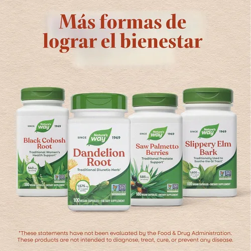Vista 8 de Nature 's Way - Raíz de diente de león, de 525 mg. 100 cápsulas, 12300, 100, 1, 1 Traditional Diuretic Herb, Vegan Dandelion Root Supplement