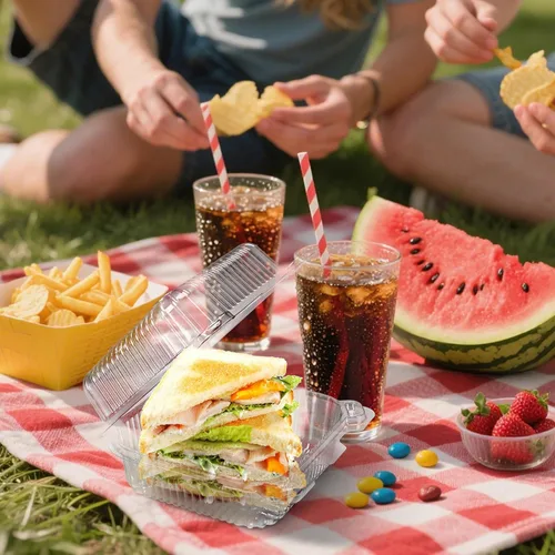 Vista 2 de NPLUX 25 Pack de Envases Desechables con Bisagras de Plástico Transparente y Engrosado para Llevar Alimentos, Recipientes para Tartas con Tapa, 5.8