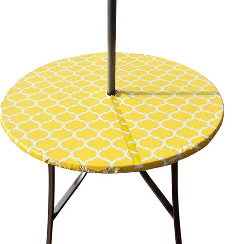 Vista 24 de Hipinger Vinyl Round Fitted Tablecloth with Zipper and Umbrella Hole, Outdoor Oil Waterproof Stain Resisteant PVC Table Cover 40-44 Inch, Black