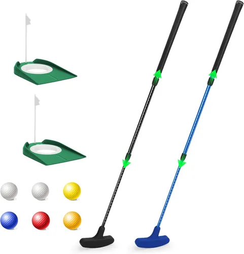 Vista 11 de MultiOutools Putters de golf para hombres y mujeres, paquete de 2 juegos de palos de golf ajustables con 6 bolas y 2 copas de bandera, mini putters