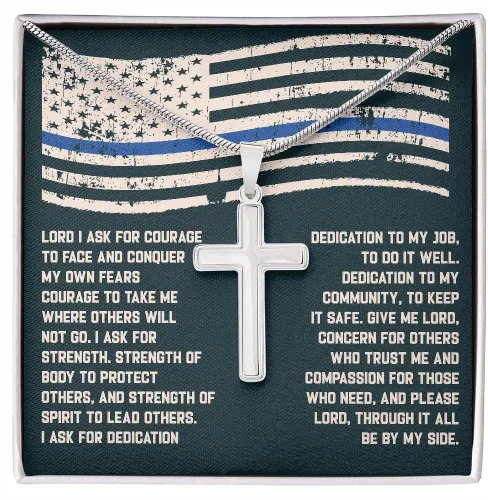 Vista 3 de Collar de cruz de oración de oficial de policía grabado personalizado, regalo de graduación de la academia de policía, joyería religiosa
