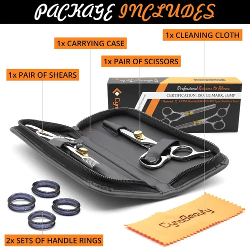 Vista 4 de Cynamed Tijeras de corte de peluquería profesional con estuche de cuero y peluquería, adelgazamiento, filo de afeitar de acero inoxidable japonés DIY
