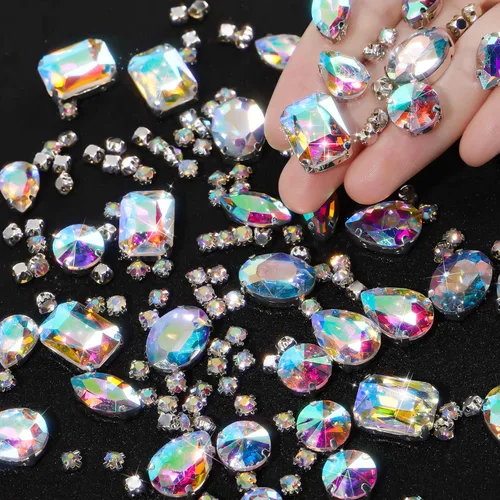 Vista 16 de WILLBOND 156 piezas de diamantes de imitación para coser con garra, diamantes de imitación de cristal con base plana, gemas con engaste de metal