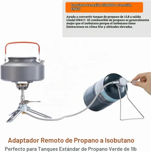 Vista 2 de Adaptador remoto de propano a isobutano, entrada de tanque de propano de 1 libra, salida de válvula lindal de conexión EN417, adaptador de estufa