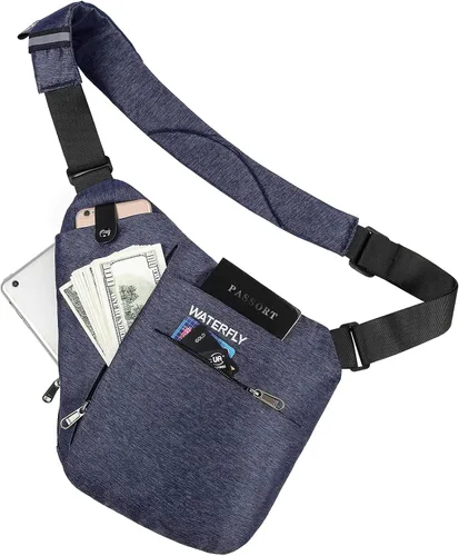 Vista 2 de WATERFLY Bolso bandolera bandolera con eslinga bolsa cruzada delgada antirrobo, mochila sobre el hombro, paquete lateral sigiloso para hombre