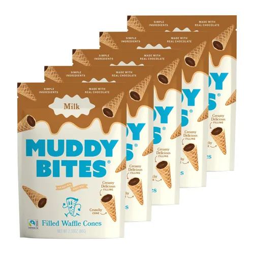 Vista 5 de Muddy Bites Bocadillos de gofre, tamaño bocado, rellenos de chocolate, para aperitivos o postres, cobertura de helado, hechos con azúcar de caña