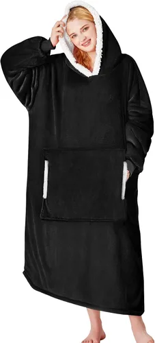 Vista 23 de yescool - Cobija con capucha, sudadera de franela de forro polar sherpa para adultos, mujeres y hombres, talla única