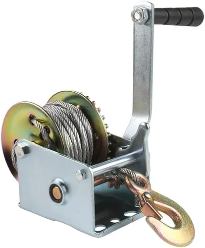 Vista 2 de South Bend Components Atlas Power Machines - Cabrestante manual para barco/remolque, 600 libras con cable de acero resistente