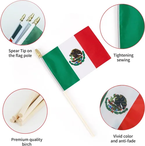 Vista 3 de Mini banderas mexicanas pequeñas de mano de 4 x 6 pulgadas, paquete de 12