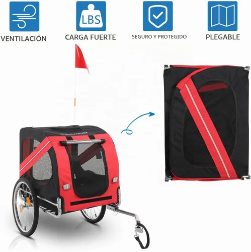 Vista 6 de PEXMOR Remolque de bicicleta para perros, carrito plegable para mascotas, carrito de remolque para bicicleta, carrito de carga con enganche