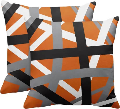 Vista 18 de Emvency Juego de 2 fundas de almohada decorativas retro con diseño de rayas grises y negras, para decoración del hogar, cuadradas, 16 x 16 pulgadas
