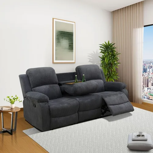 Vista 37 de Juego de sala de Estar reclinable de 3 piezas, juego de sofá reclinable Manual para conjunto de muebles de sala de Estar, con consola de Rojo
