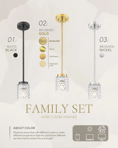 Vista 7 de FEMILA Lámpara Colgante Dorada, Accesorios de Iluminación Colgante de 4", Iluminación para Isla de Cocina, Vidrio Martilleado, Base E26, 4FY86MIL BG