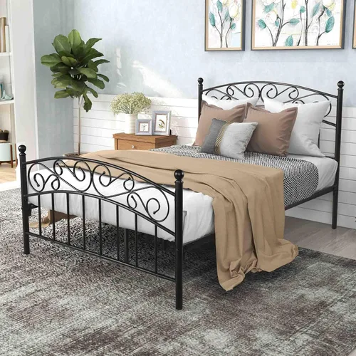 Vista 6 de Base de cama matrimonial de metal, plataforma moderna con cabecero/estribo, cámaras de base de colchón, base de cama resistente, no necesita somier