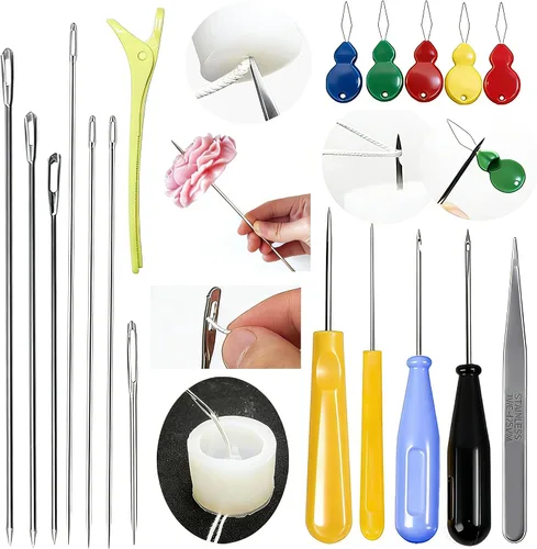 Vista 10 de Kit de 11 Piezas de Agujas para Velas, Herramienta de Inserción de Mecha Moldes Aguja Perforadora con Gancho con Ojo, Aguja para Mechas de Velas