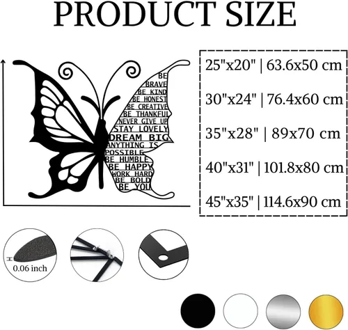 Vista 3 de Arte de pared de mariposa de metal, citas motivacionales, decoración de pared con frases positivas, arte de pared inspirador grande, metal de arte