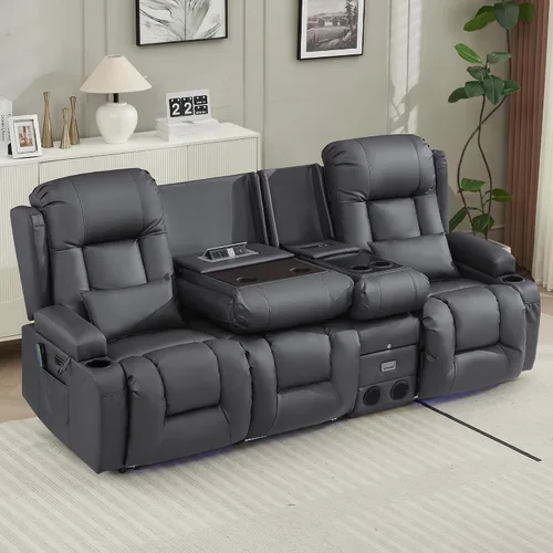 Vista 19 de TUNYI Wall Hugger - Sofá reclinable con consola, sofá biplaza reclinable eléctrico para autocaravana con masaje y Beige