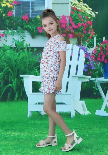 Vista 4 de Conjunto de camiseta sin mangas y shorts para niñas, ropa para verano, set de 2 piezas, 2 a 7 años