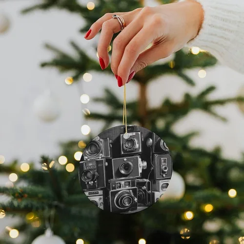 Vista 5 de Retro Cool Camera Collection Christmas Ornament Funny Round Hanging Ornament Pendant Personalized Xmas Round Ceramic Pendant Christmas Ceramic