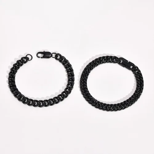 Vista 4 de VNOX 2 Pcs Sturdy Stainless Steel Chain Bracelet for Men Women Negro