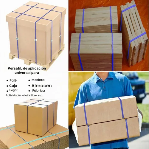 Vista 2 de Kit de flejado de bandas de embalaje de plástico, correas de polipropileno de 1/2 "x 500' y 100 hebillas, azul Correas de polipropileno de 1/2" x