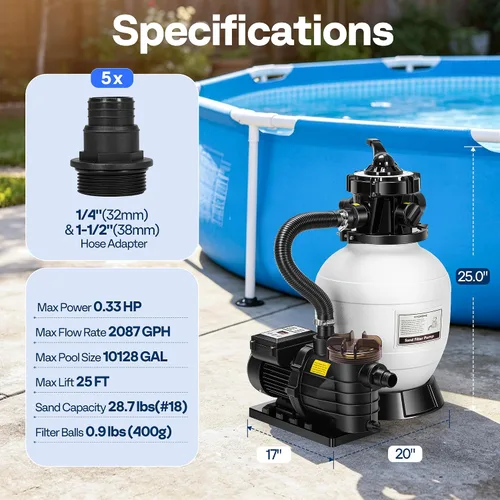 Vista 9 de VIVOHOME Bomba de filtro de arena mejorada de 2087 GPH con temporizador, se adapta a piscinas enterradas/sobre el suelo de hasta 10,000 galones