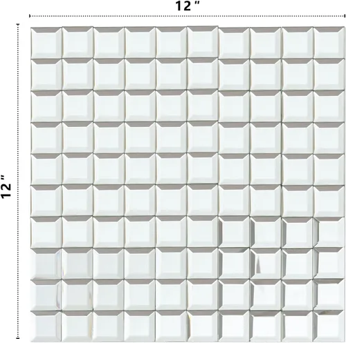 Vista 3 de 5 hojas de azulejos de mosaico de espejo plano cuadrado plateado para salpicaduras de cocina y pared de baño