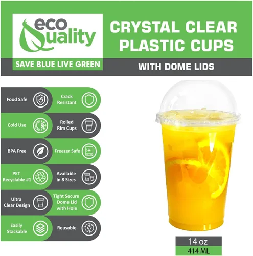 Vista 4 de Vasos de 14 onzas, paquete de 1000 Tazas de café helado y tapas de cúpula Batido frío Vasos de plástico con tapas de cúpula Vaso desechable