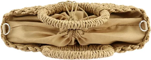 Vista 8 de Bolso de mano de paja tejida con asa superior de verano estilo retro de ratán con correa de hombro extraíble