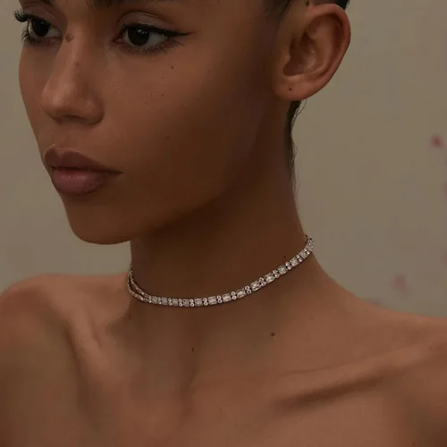 Vista 3 de LecAit 14K Gold Plated 3MM Tennis Necklaces for Women,Sparking AAAA Cubic Zirconia Tennis Choker Necklaces,Simulated Cut Diamond Chain for Women