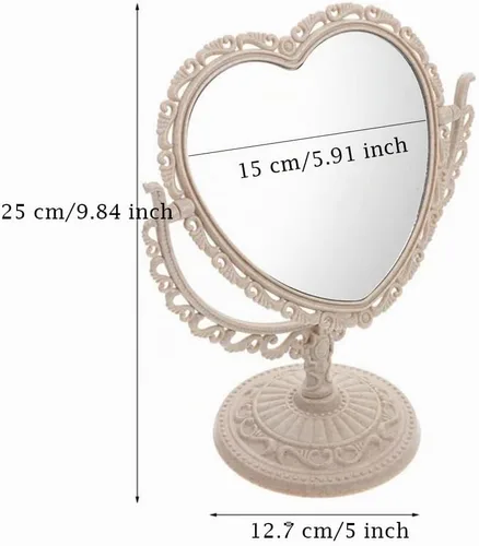 Vista 9 de AKOAK Espejo cosmético en forma de corazón, plástico, de doble cara, giratorio, ligero, espejo de baño y dormitorio (beige)